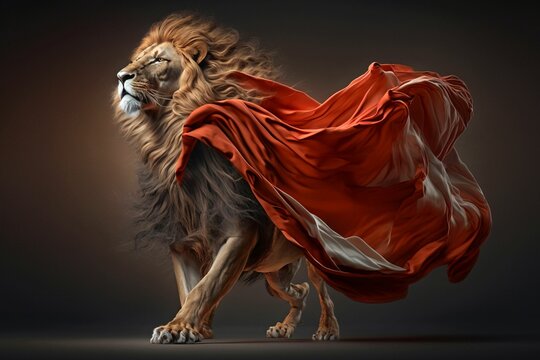 A Devine Lion moving having a silk clothe on the back