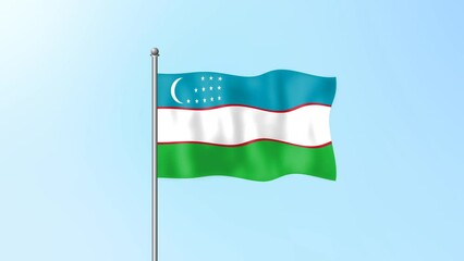 Uzbekistan flag waving on beautiful clean blue sky footage background. 4k