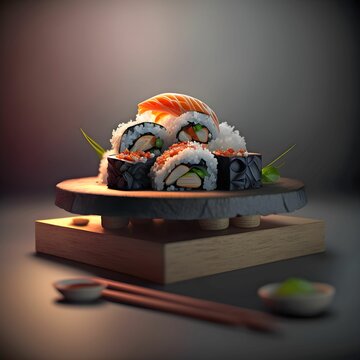 AI generated digital art of sushi Japanese food chef proposals