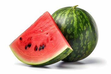 AI generated illustration of a ripe, cut watermelon, isolated on a white background
