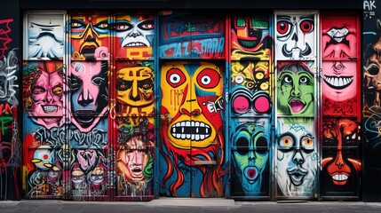 abstract street art grafitti background, Alien face design, Genertive Ai