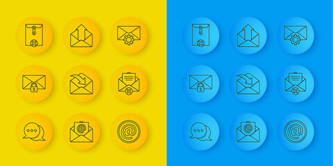 Set line Speech bubble chat, Mail message lock password, Envelope, and e-mail, Delete envelope, setting and Outgoing icon. Vector