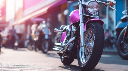 pastel color tone style of motorcycle on the street, focus motor, Generative Ai