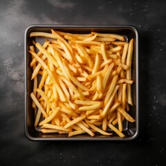 AI generated illustration of A close up of a metal container filled with french fries