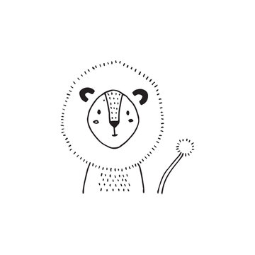 Lion minimal logo element, lion cartoon design, Logo element, clipart, nature, outline, tattoo, handdrawn, drawing