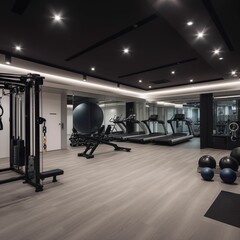 Fototapeta na wymiar AI generated illustration of a brightly lit gym interior, perfect for a workout session