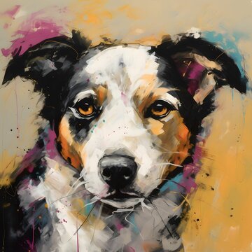 AI generated illustration of a cute dog portrait in an abstract painting style