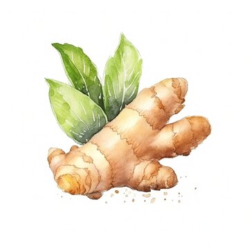 Aromatic Ginger Spice Background, Square Watercolor Illustration. Healthy Vegetarian Diet. Ai Generated Soft Colored Watercolor Illustration with Delicious Flavory Ginger Spice.