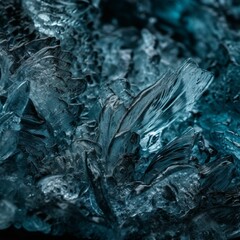 AI generated illustration of blue ice crystals illuminated against a dark background