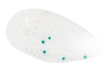 Smear, clear gel with blue granules, serum clear on blank background. PNG