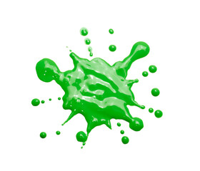 Splash of green paint isolated on transparent layered background.