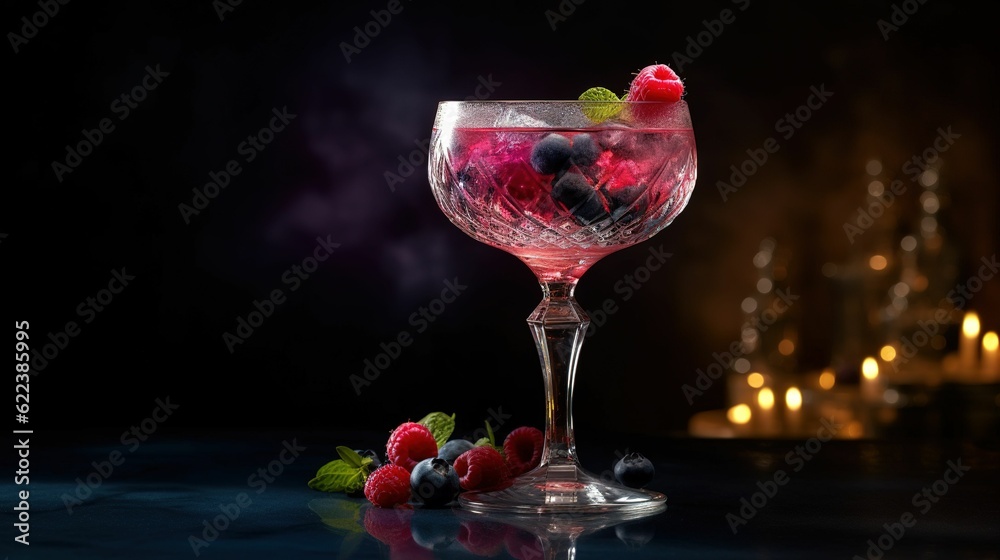 Canvas Prints AI generated illustration of a delicious pink cocktail with berries