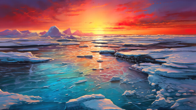 Free photo amazing shot of a seascape during a cold weather on sunset. Generative ai