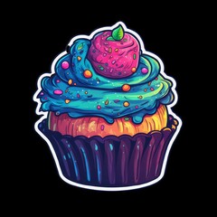 AI generated illustration of a cartoon cupcake design on a black background