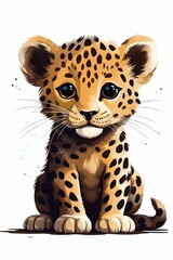 AI generated illustration of An adorable baby leopard sits in front of a clean white background