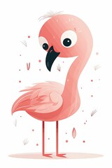 AI generated illustration of A pink flamingo with a long, graceful neck in a tropical setting
