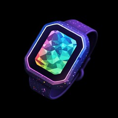AI generated illustration of a stylish analog wristwatch with a vibrant multi-colored display
