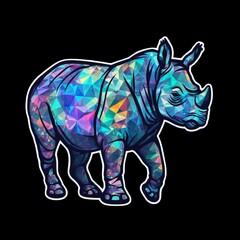 Fototapeta premium AI generated illustration of a majestic rhinoceros on a black backdrop with geometric design
