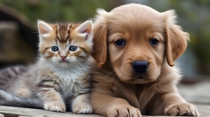 AI-generated illustration of a dog and a cat sitting side by side.
