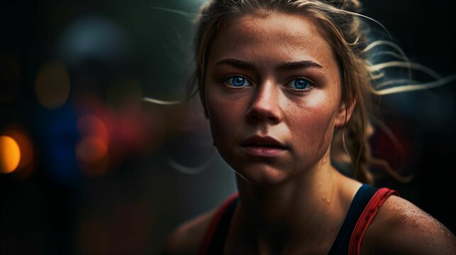 AI-generated illustration of a beautiful young Caucasian woman with an intense gaze.