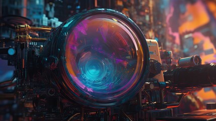 Fototapeta na wymiar AI generated illustration of a colorful headlight on an intricate machine