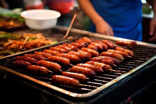 Pork Sausages On A Street Food In Taipei Generative AI