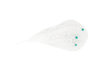 Smear, clear gel with blue granules, serum clear on blank background. PNG