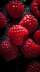 AI generated digital art of deep red raspberries with drops of water on them