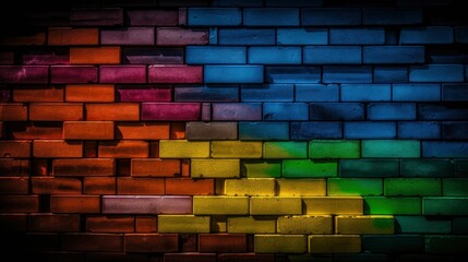 AI generated illustration of a vibrant brick wall made from a variety of colorful bricks