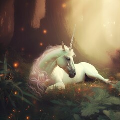 Obraz na płótnie Canvas Dream of a white unicorn - AI Generated
