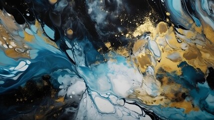 AI generated illustration of an abstract gold and blue painting on canvas