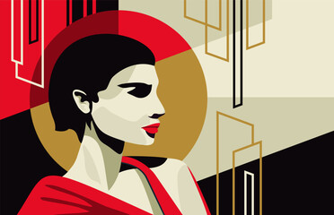 Dramatic woman portrait - in Art Deco geometrics