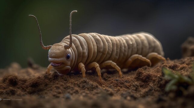 Generated illustration of a fictional worm insect on the sand