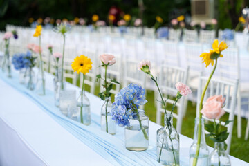 flower decorate on the longtable