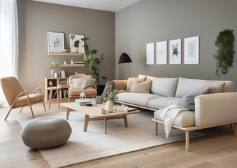 AI generated illustration of a modern and cozy living room interior