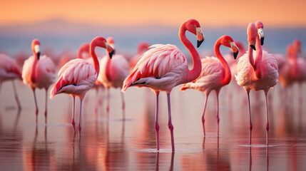 group of pink flamingos on water