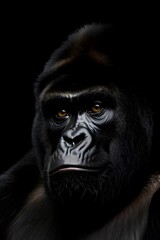 AI generated illustration of the head of a gorilla on a black background