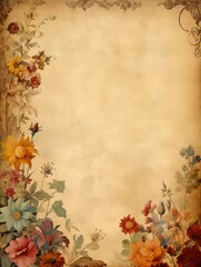 Autumn Floral Border on Aged Paper