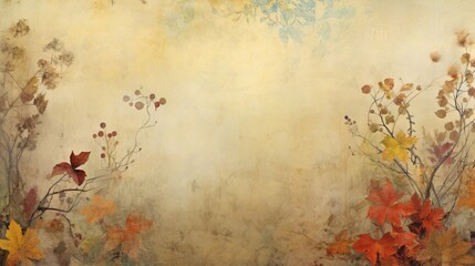 Obraz na płótnie Canvas Autumn Floral Border on Aged Paper