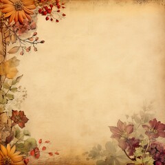 Naklejka na ściany i meble Autumn Floral Border on Aged Paper