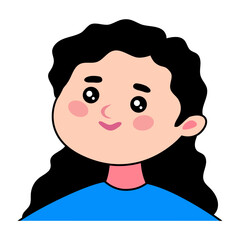 Happy smiling girl, social network user avatar. Kawaii baby face. Beautiful woman avatar. Vector flat cartoon style illustration isolated on white background