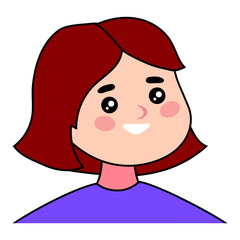 Happy smiling girl, social network user avatar. Kawaii baby face. Beautiful woman avatar. Vector flat cartoon style illustration isolated on white background