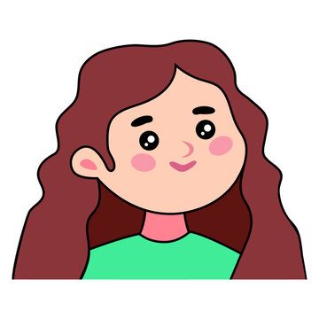 Happy smiling girl, social network user avatar. Kawaii baby face. Beautiful woman avatar. Vector flat cartoon style illustration isolated on white background
