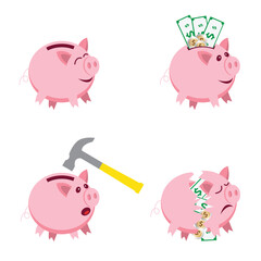 four icons with piggy bank