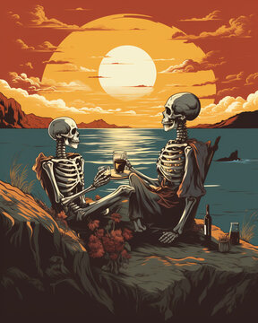 illustration of a two skeletons