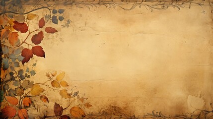 Autumn Floral Border on Aged Paper