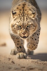 Obraz premium AI generated illustration of a majestic angry feline striding through a desert