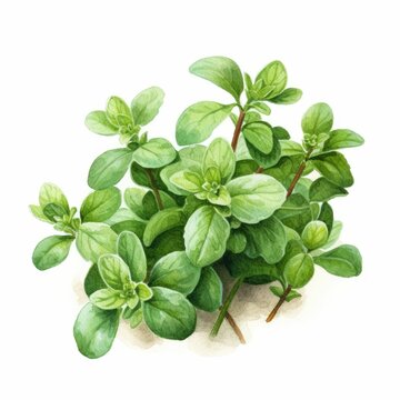 AI generated illustration of a watercolor of a bright Thyme plant on a white background