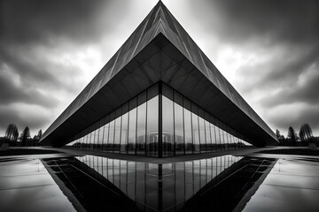 Obraz premium AI generated illustration of a modern building with glass triangles