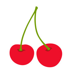 Сherry berry in flat cartoon style. Vector illustration, isolated on white background. Farm market element, healthy nutrition menu 